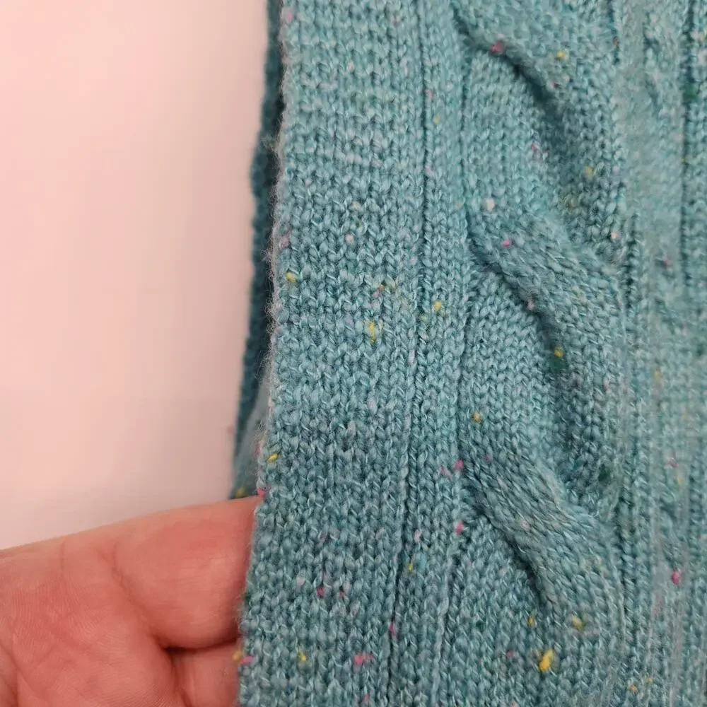 NWT Talbots Turquoise Flecked Cotton Cable Knit Long‎ Sweater Rectangle Scarf OS